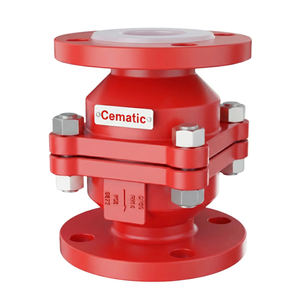 Válvula check de bola anticorrosiva PFA con cuerpo WCB y bridas ANSI 150 Cematic