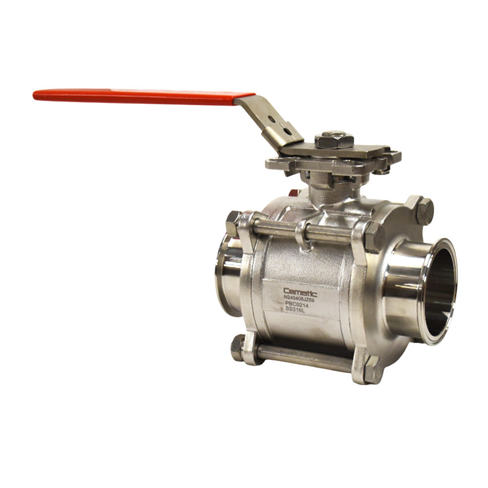 Válvula de bola clamp higiénica acero inoxidable 316L con manija Cematic