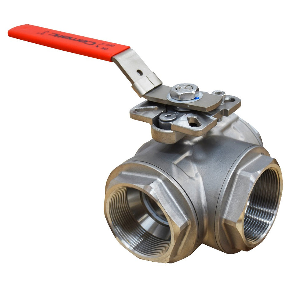 3-way Ball Valve Stainless Steel 316 NPT Thread