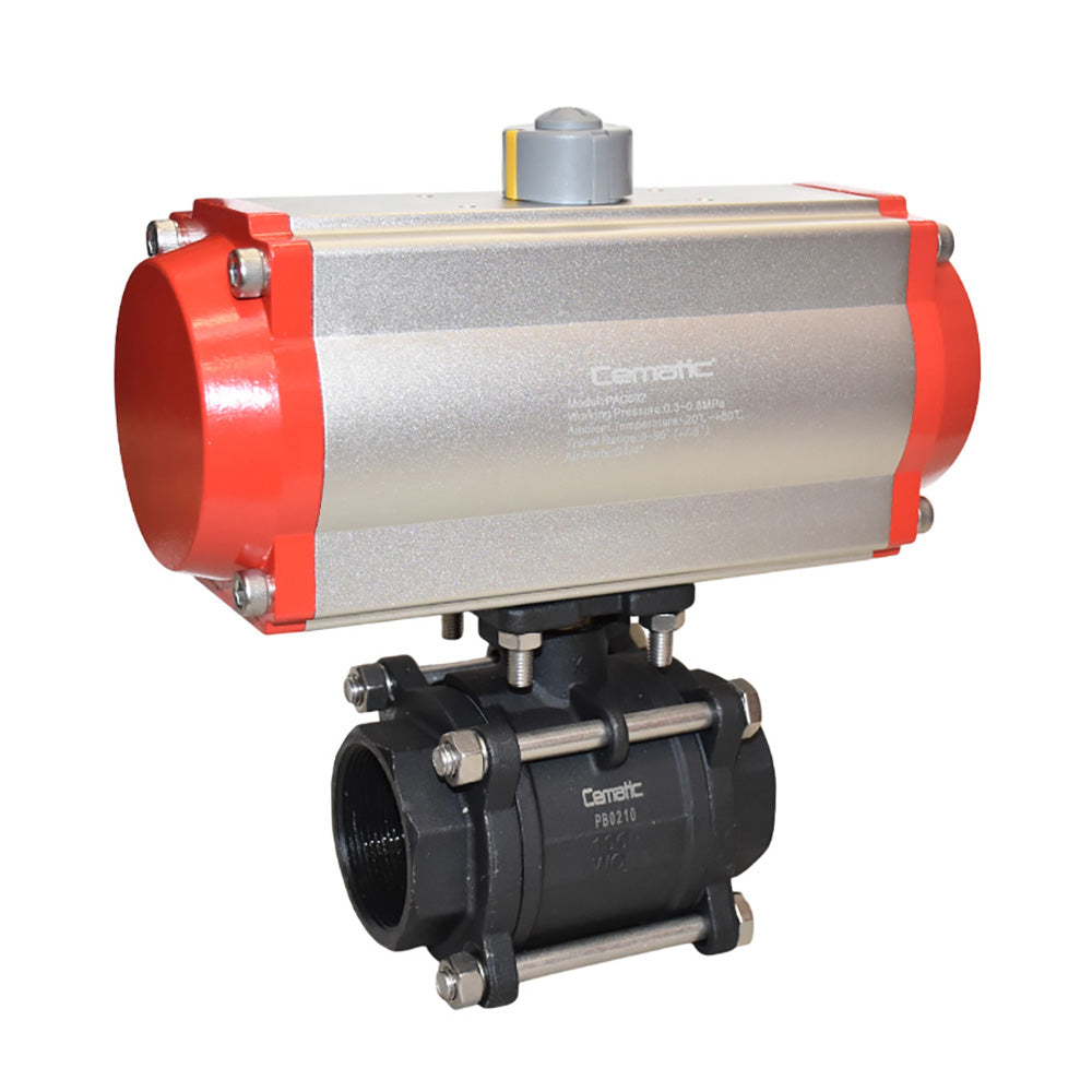 Válvula de bola WCB rosca NPT internos acero inoxidable 316 con actuador neumático Cematic