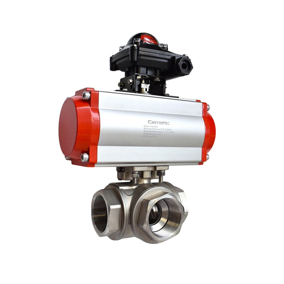 3-Way Ball Valve NPT Thread with Pneumatic Actuator