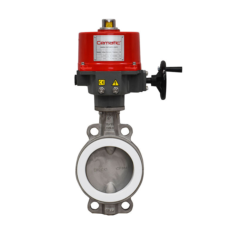 Válvula mariposa acero inoxidable 316 con actuador eléctrico SS316 PTFE – Cematic