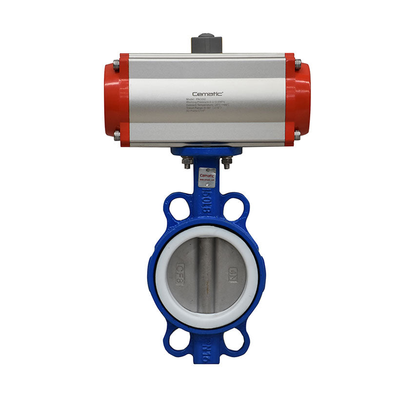 Blue Wafer Butterfly Valve Teflon Seat with Pneumatic Actuator