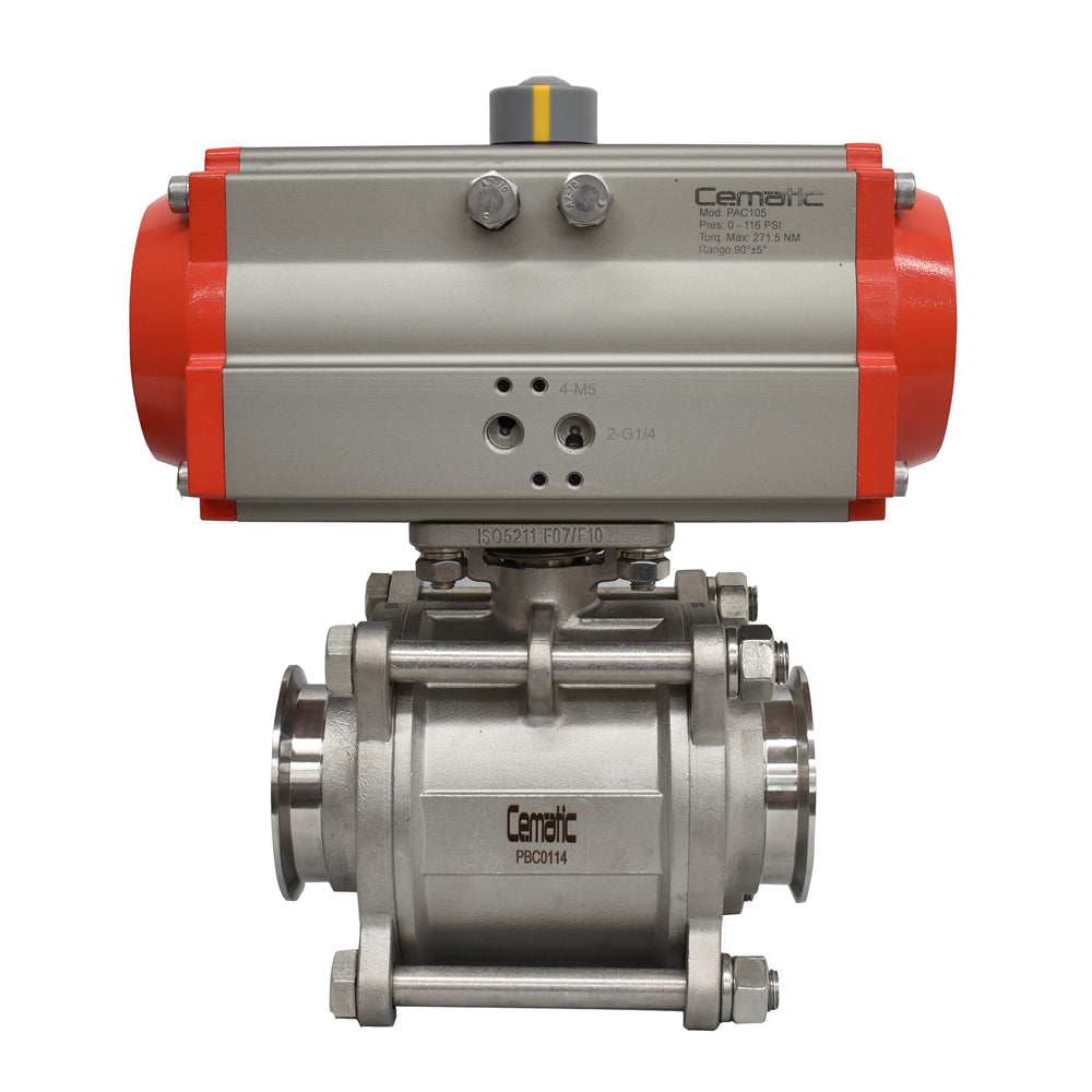 Válvula de bola clamp con actuador neumático higiénica - Cematic