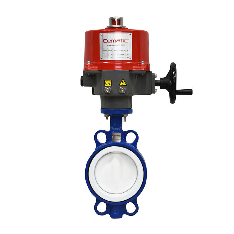 Válvula mariposa wafer disco PTFE con actuador eléctrico ANSI 150 – Cematic