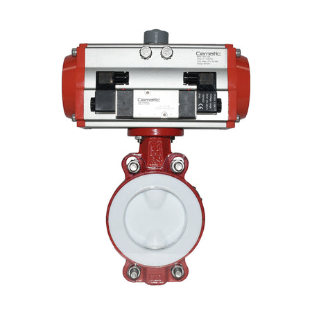 Válvula mariposa wafer disco teflón PTFE con actuador neumático ANSI 150 – Cematic